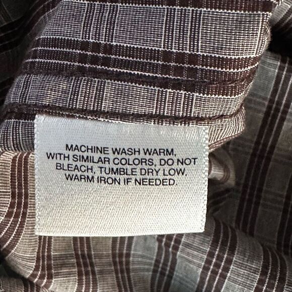 VTG Structure LS Button Up Plaid Shirt Mens XL Brown Premium Woven Y2K - Picture 5 of 8